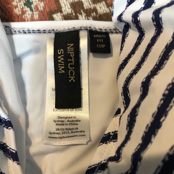 Nip Tick Swim Navy and White Striped Swimsuit Double Layered Belly Scrunch Tie - Picture 5 of 13